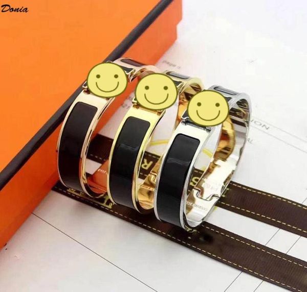 

donia jewelry luxury bangle european and american fashion classic exaggerated 12mm wide enamel letter titanium steel bracelet desi1233573, Black