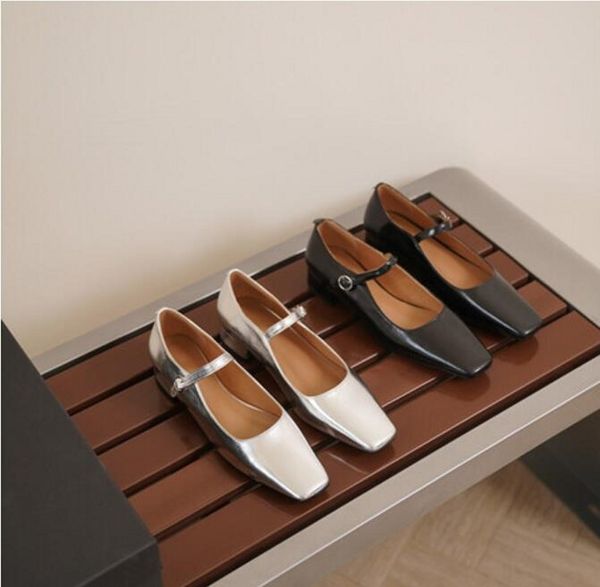 

silver black mary jane shoes women square toe buckle strap lady wedding dress shoes big size 35-42