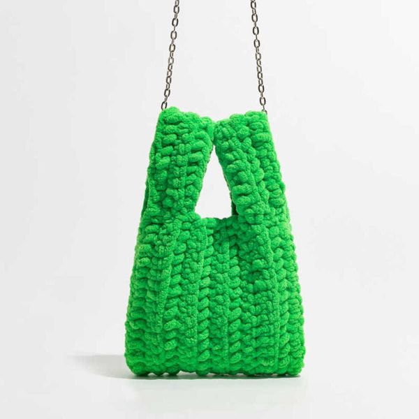 

fashion thick line crochet women handbags knitting chains shoulder bags candy color woven crossbody bag casual small tote purses 230412