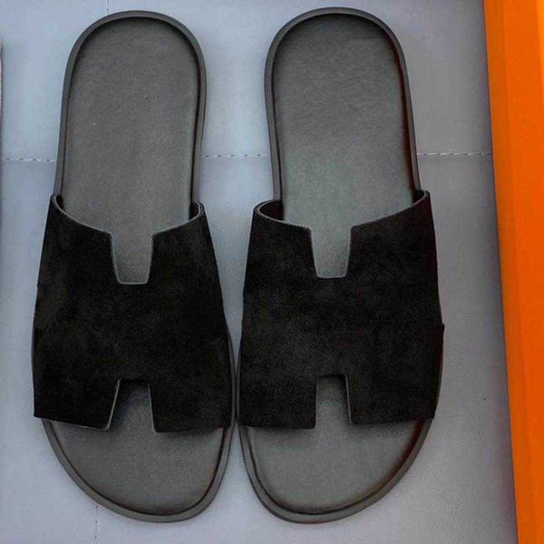 

season noir oran sandal calfskin slippers mens resort indoor leisure special designer slipper comfortable wear-resistant sheepskin sole, Black