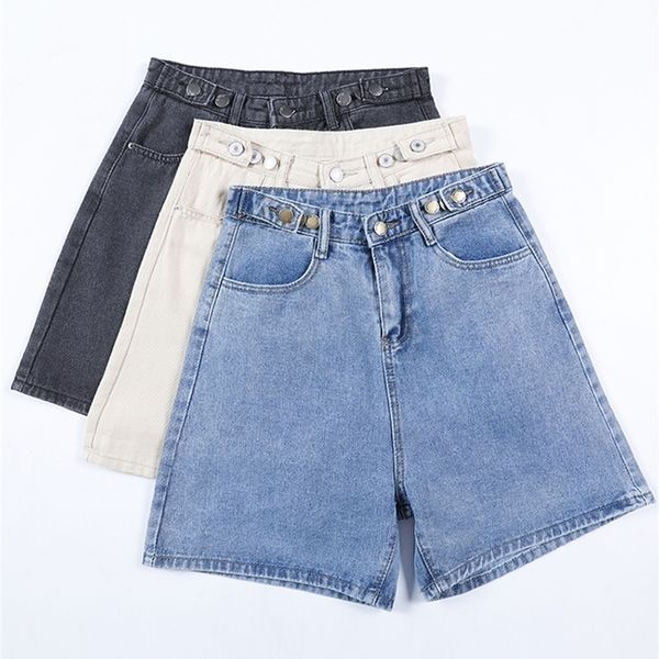 

women's shorts ailegogo summer women's button wig leg jeans casual women's high waist loose fit blue denim shorts 230412, White;black