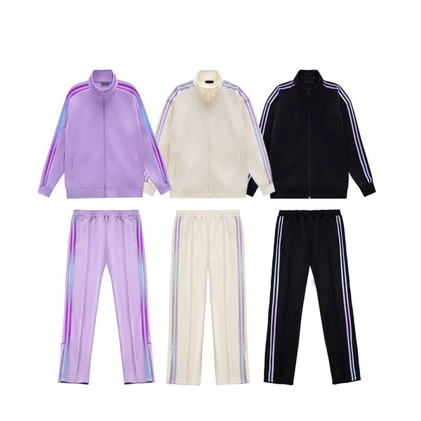 

2023 designer men set women's tracksuits sweatshirts casual men womens track suit man vintage gradient parallel bars jacket sports pant, Gray