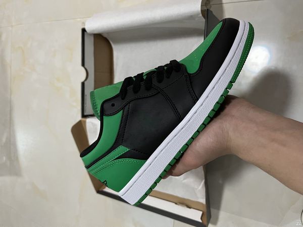 

with box 1s low lucky green basketball shoes men women green toe black white sneaker