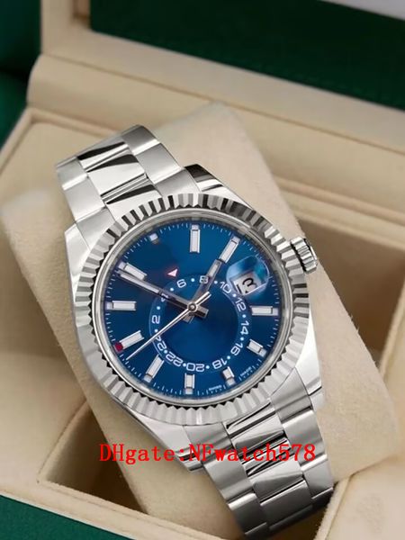 

luxury wristwatch brand new sky-dweller white gold blue dial 42mm jubilee watch 326934 men's automatic mechanical 9003 watch, Slivery;brown