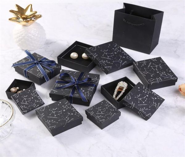 

jewelry print leaves black jewelry boxes organizer storage constellation stud gift case necklace earrings ring box paper packaging6437820, Black;white