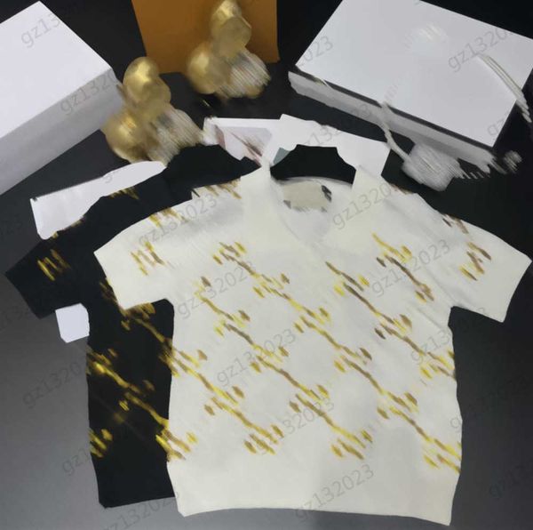 

brand t-shirts gold sequin logo embroidered lapel button pullover tee threaded decorative cuff short sleeve breathable thin style knitted w, White