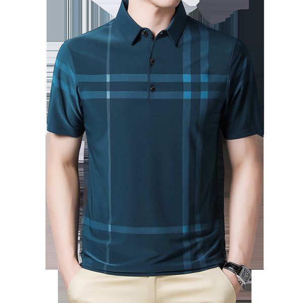 

mens polos browon business shirt summer casual loose breathable antiwrinkle short sleeved plaid 230412, White;black