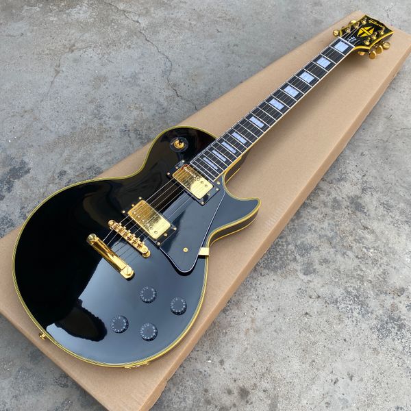 

new custom lp guitar black body with pickups golden hardware