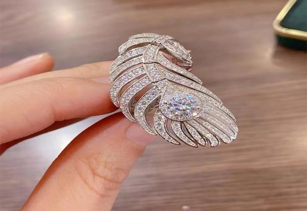 

ins sell wedding rings luxury jewelry 925 sterling silver pave white sapphire cz diamond gemstones eternity feather open adjus5859731, Slivery;golden