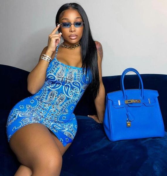 

blue bandana printed stretch bodycon dress summer clothes for women clubwear 2021 strap mini dresses maternity6339969, White