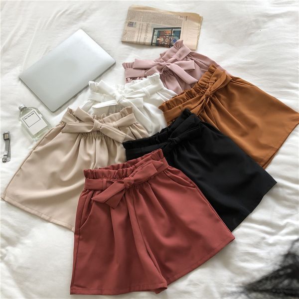 

women's shorts women summer tie bow elastic high waist female all match casual loose student wide leg ab1391 230411, White;black