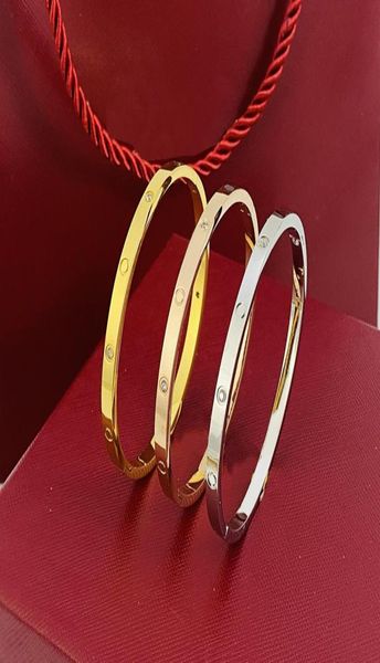 

luxury designer jewelry 4mm thin silver bracelets bangles for women men titanium steel gold no screwdriver bracelets classic lover5228670, Golden;silver
