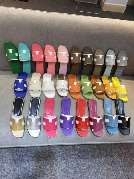 

designer slipper women slippers leather womens slide summer luxury flat slides ladies beach sandal party wedding slipper size35-43, Black