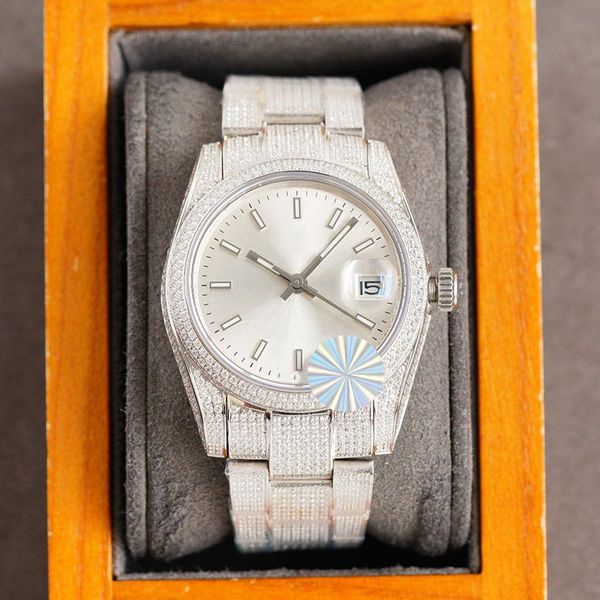 

fashion diamond mens watch mechanical movement self-winding watches 36mm stainless steel strap business wristwatch ladies clock orologi di l, Slivery;brown