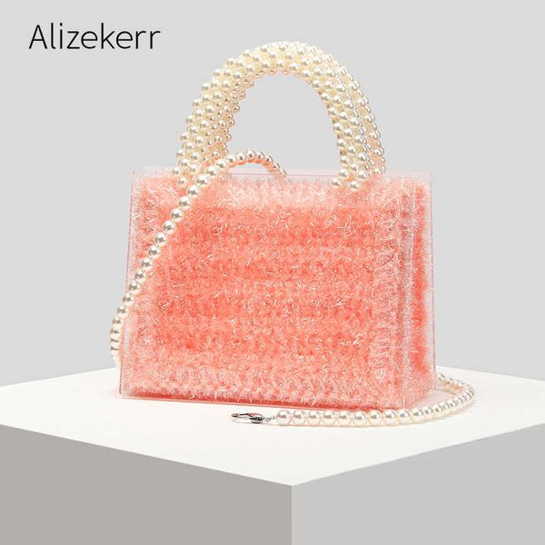 

evening bag wool woven pearls acrylic handbags handmade small square clear sho