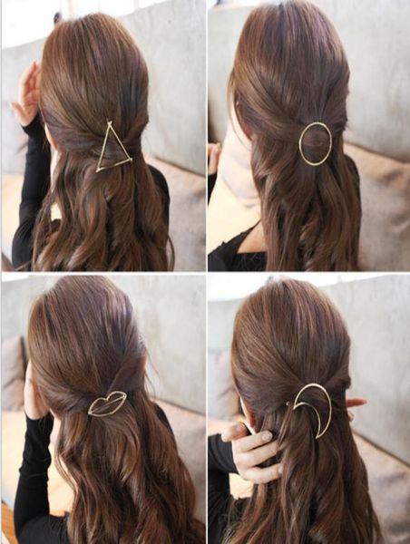 

8 styles for choice simple women fashion accessories alloy hair pins triangle moon round shaped side clips ponytail bangs clip too9624892, Black;brown