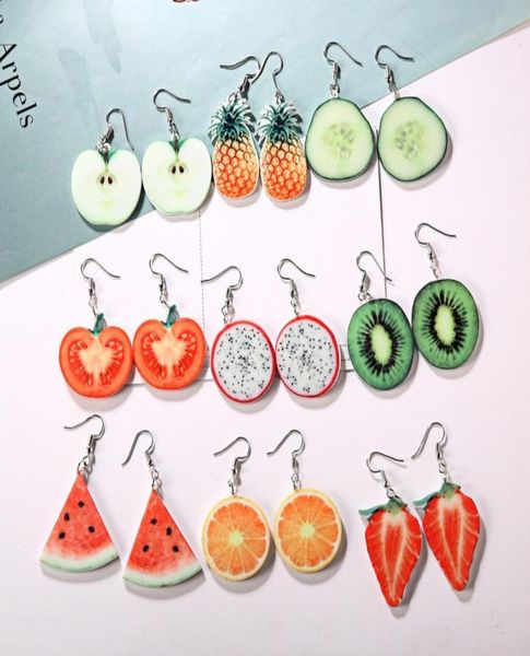 

korean cute fruit drop earrings individuality strawberry pineapple watermelon apple orange pitaya shape dangle ear ring for women 7759983, Silver