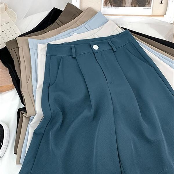 

women's shorts yitimoky women's summer set korean fashion elegant office women's work pants high waist casual wide leg shorts, White;black