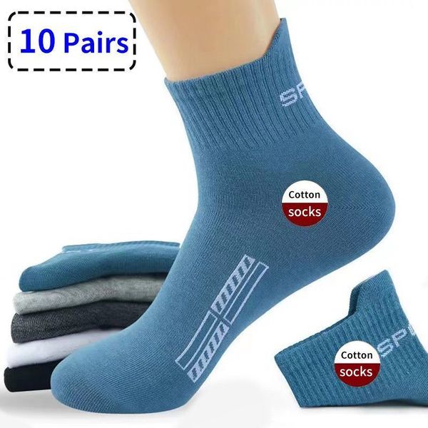 

men's socks 10 pairs lot man socks casual breathable men cotton run sports men gift sokken large size38-45 230412, Black