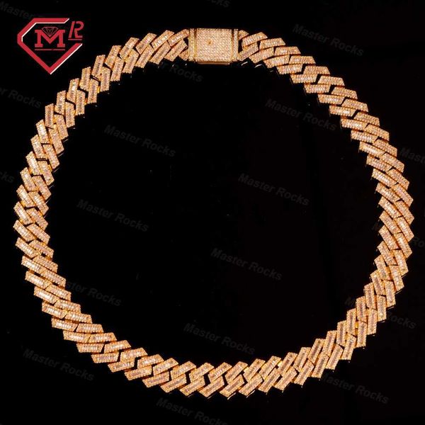 

custom hip hop chain iced out necklace 925 sterling silver 12mm cuban men's moissanite cuban baguette