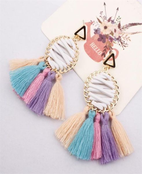 

tassels dangle earrings jewelry retro ethnic style weave handmade reticular round drop earring women party gifts eardrop fashion 26658926, Silver