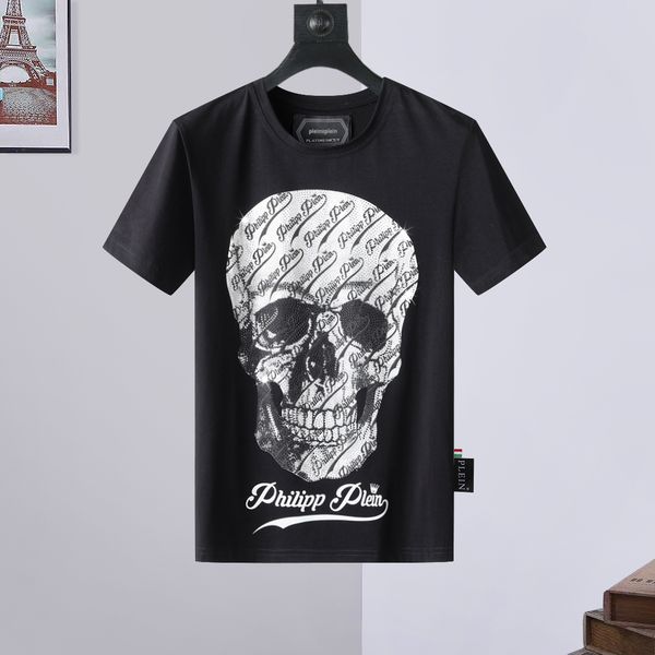 

pleinxplein pp men's t-shirts original design summer shirt plein t-shirt pp cotton rhinestone skulls pattern shirt short sleeve 771 col, White;black