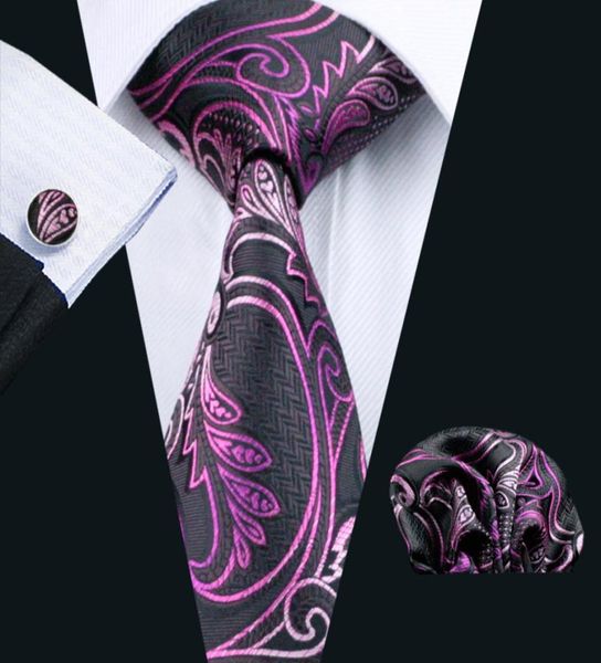 

mens silk tie purple paisely hanky cufflinks neck tie set jacquard woven formal work meeting leisure n05642329789, Black;blue