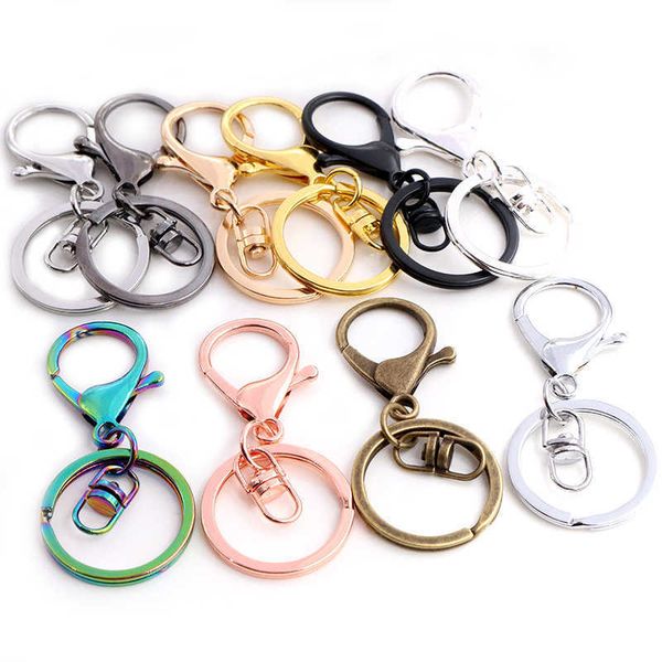 

key rings 5pcs/lot 30mm key ring long 70mm popular classic 11 colors plated lobster clasp key hook chain jewelry making for keychain aa23041, Slivery;golden