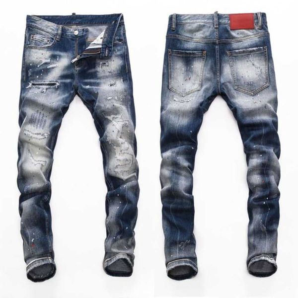 

men's jeans men ripped distressed fashion designer slim fit washed motocycle denim pants panelled hip hop biker trousers 9ypc, Blue