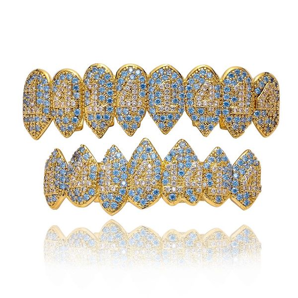 

az iced out grillz teeth with bling zircon hip hop tooth irregular mens personality colored teeth grillz, Black