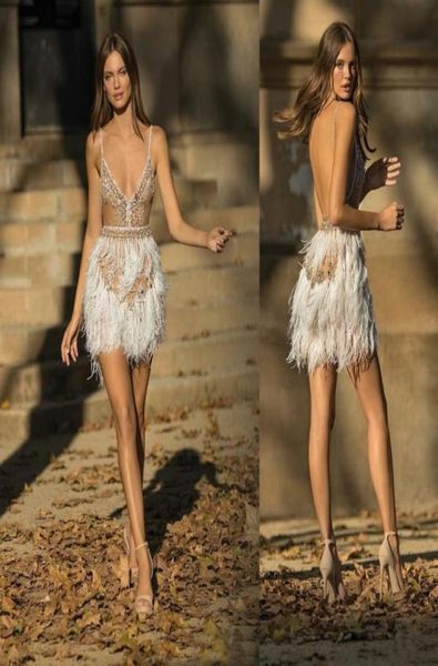 

short sheath prom dresses berta illusion spaghetti major beaded party dresses feather backless cocktail gowns mini club wear2198280, Black