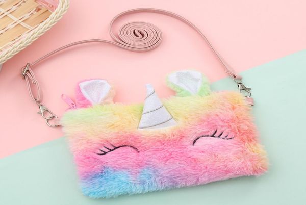 

unicorn plush single shoulder bag kids mini purse cartoon 3 color adjustable strap messenger bags children kindergarten 8 6hh g21350576, White