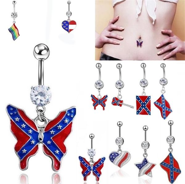 

fashion body piercing bell button rings lovely national flag butterfly pendant navel ring umbilical nail 2991, Silver