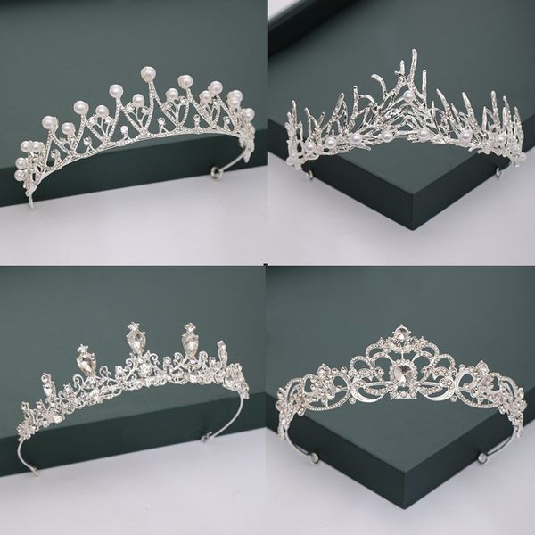 

wedding headpieces hair jewelry bridal hair accessories women baroque crown pearl crystal tiaras bride party crowns gift, Silver