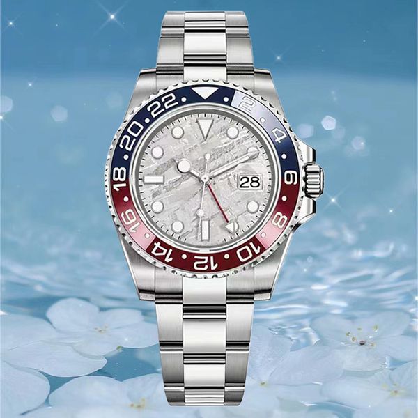 

designer watch high quality mens watch 40mm meteorite dial red and blue ceramic bezel gmt clean watch factory 2836 automatic movement stainless steel luxury watch, Tp8