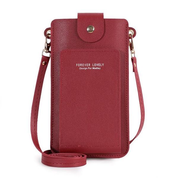 

fashion pu transparent phone pouch bag woman with strap glossy mobile phone bags, Black;red
