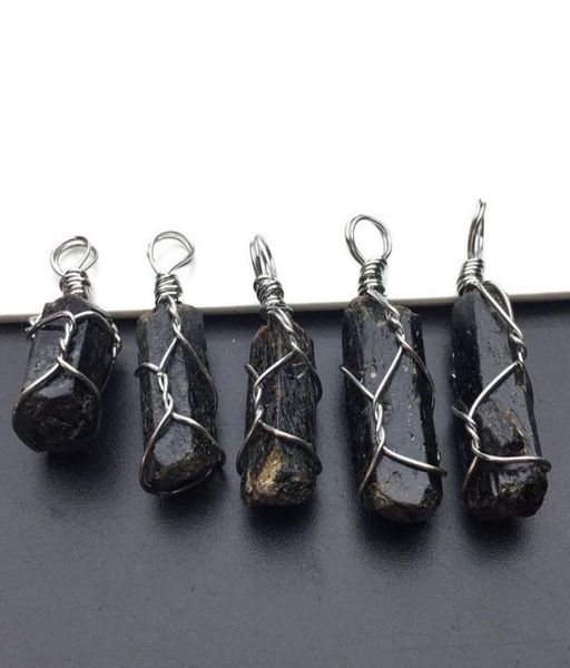 

1pc natural diy stones dipped black tourmaline pendants raw stone irregular chakra healing crystal point energy pendant jllhxd6821856
