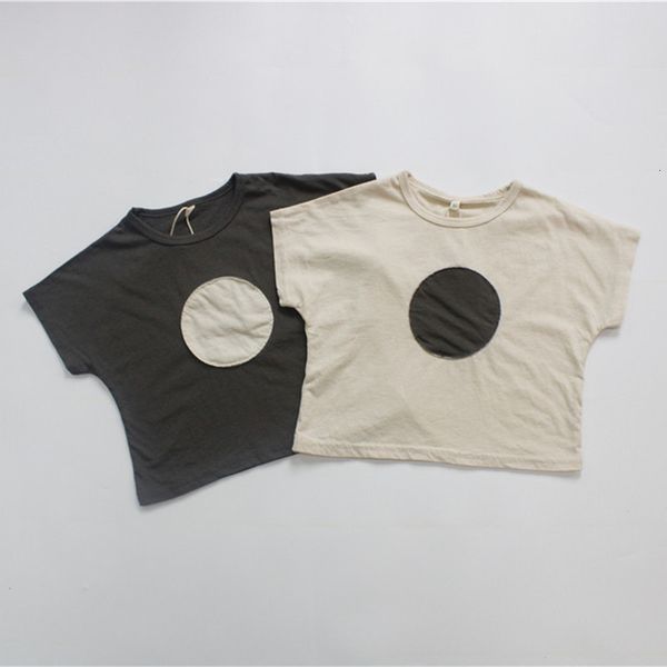 

t-shirts deer jonmi summer children's cartoon patch work t-shirt bat sleeve cotton linen children's casual t-shirt 230412, Blue