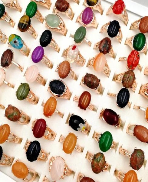 

30 pieceslot natural gemstone band rings crystal bohemia mix style rose gold designs for women039s and men fashion part7506180, Silver