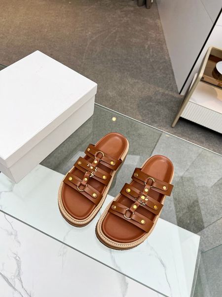 

wholesale summer brand designer women flip flops slipper fashion genuine leather slides sandals metal chain ladies casual shoes 0401, Black