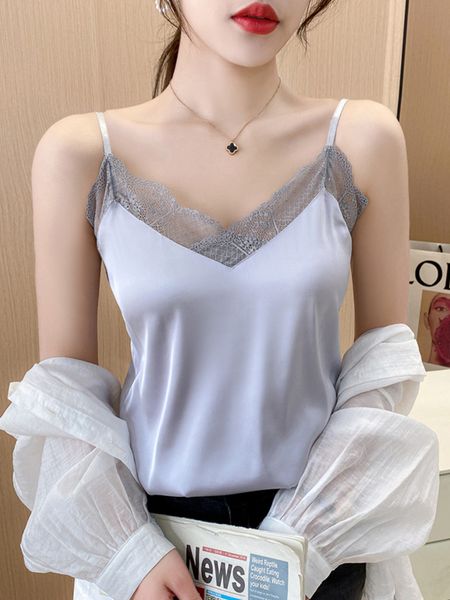 

camisoles tanks camisole women's summer lace patch work with silk black strap v-neck women's satin tank women's tank 230412, Black;white