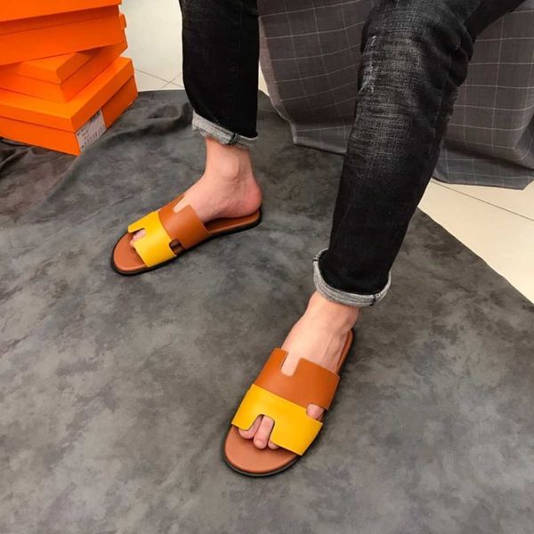 

fashion men's slippers paris luxury designer oran heritage calfskin sandals izmir flip flop men slippers, Black