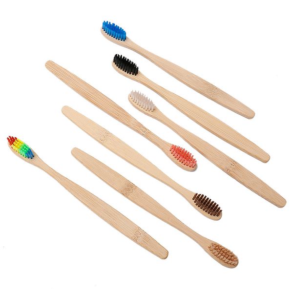 

1000pcs colorful head bamboo toothbrush environment wooden rainbow bamboo toothbrush oral care soft bristle travel toothbrush