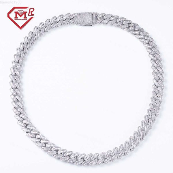 

hip hop jewelry iced out miami cuban tight link chain 15mm baguette cut moissanite miami cuban link chain in silver 925
