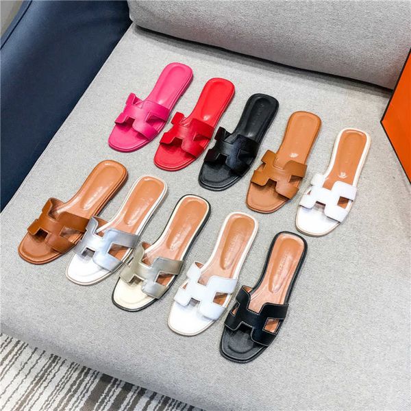 

designer oran slippers luxury women's flat sandals beach summer leather, Black