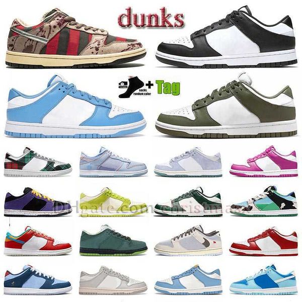 

new low designer dunks running shoes panda unc triple pink medium olive freddy krueger midnight navytartan plaid purple lobster multi camo, Black