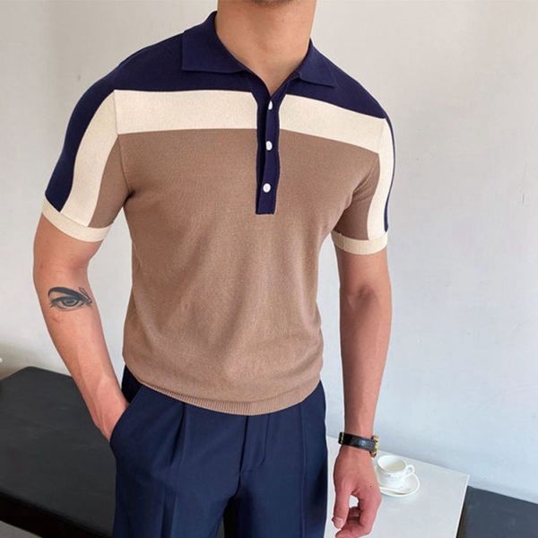 

men's polos men's knitted short sleeved polo shirt casual slim fitting lapel button open placket breathable summer polo shirt fash, White;black