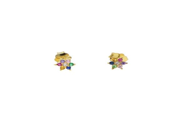

daisy flower stud earring for pandora european cute girl jewelry rainbow colorful cubic zirconia tiny 5mm flower earrings8136198, Golden;silver