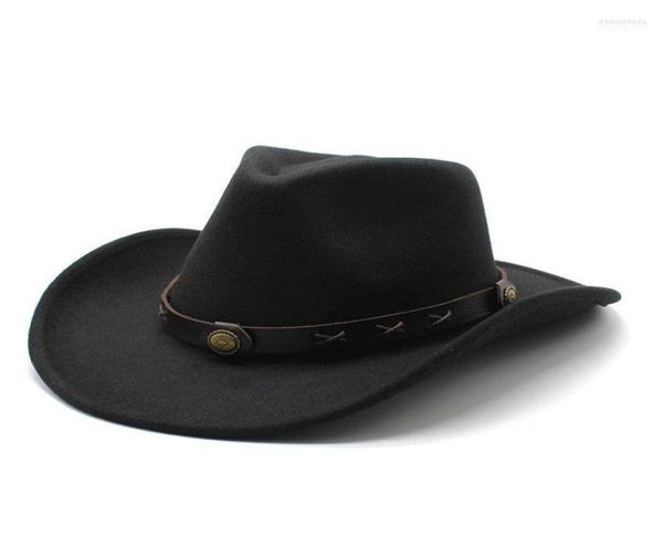 

wide brim hats western cowboy for men fedora women solid color jazz hat vintage felt panama cap with leather belt davi228611392, Blue;gray