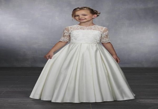 

classic flower girl dress with lace buttons half sleeves customized for princess girls pageant gowns custom made4962655, White;blue